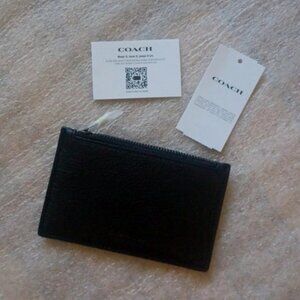 COACH Black Leather Zip Card Case, NWT